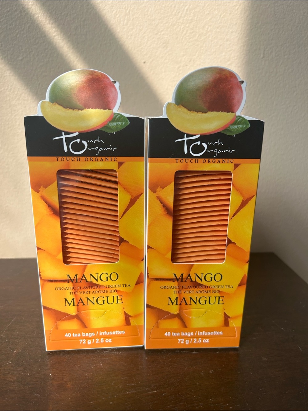 2 Touch Organic Mango Green Tea Bags, 40 Bags Each 2.5 oz Exp 09/28